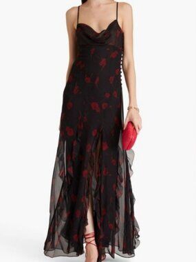 NICHOLAS Ruffled floral-print silk-chiffon gown - Black Floral - Size 8